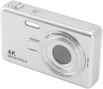 Cámara Digital, Cámara de 12MP 1080P con Zoom de 16X, Operación con un Solo Botón, Pantalla TFT de 2,4 Pulgadas, para Vlogging de Estudiantes (Silver)