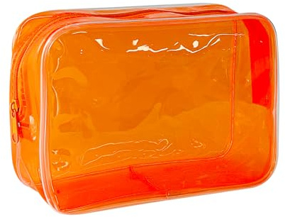 TotePrint PVC-sminkväska 18 x 12 x 6 cm, transparent PVC-sminkväska, vattentät, TSA-godkänd sminkväska för resor och toalettartiklar, Orange - 1 styck, Modern