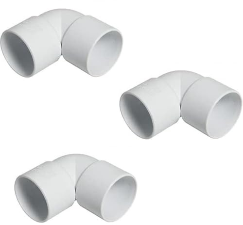 Solvent Waste Pipe 90-Degree Knuckle Bend Connectors, 50mm, White, Pack of 3