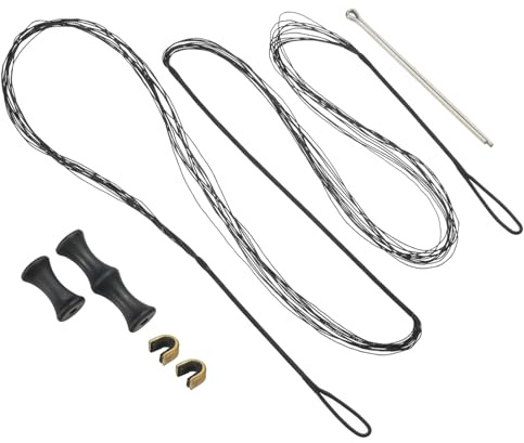 PATIKIL Cordes d'arc de rechange de 148 cm, accessoires de cordes de tir à l'arc 12 brins avec protège-doigts et 2 points d'encoche en laiton pour arc long classique classique, noir