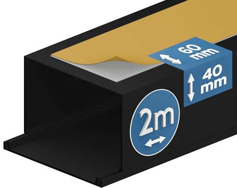 EDO Självhäftande Kabelränna 60x40 mm Mörk Antracit - 2 m Sladdkanal med Snäpplock för Enkel Väggmontering utan Skruvar - Praktisk Kabelkanal för TV, Kontor, Hem, Skrivbord