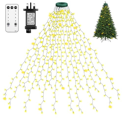 Xahpower 2M x 16 Fili 400 LED Luci Albero di Natale, 8 Modalità, IP44 Impermeabile, Luci Natale per Albero 1,5 a 2,5m Interni Esterni Giardino (Bianco Caldo)