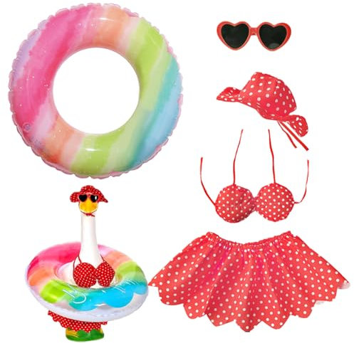 Porch Duck Outfits - Lawn Geese Statue Clothes - Bikini Swimming Ring Sunglass Hat Garden Decoration Tropical Statue Accessories Yard Art for 23 Inches Outdoor Patio Event