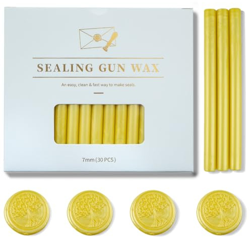 Zifospy Bâtons de Cire à Cacheter 7mm pour Pistolet à Colle – 30 Pièces (Jaune nacré), Idéaux pour Sceaux de Cire, Cartes de Voeux, Lettres, Scellage de Bouteilles de Vin & Créations DIY