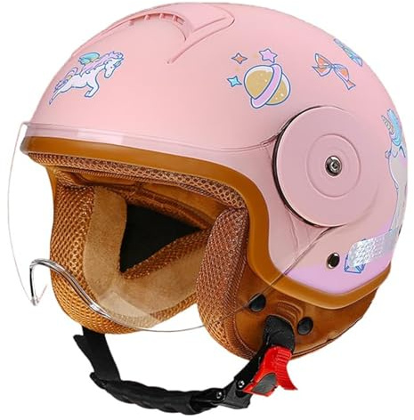 QJWMatic Casco da Moto retrò per Bambini 3/4, Casco da Ciclomotore, Casco Jet con Visiera Parasole, Casco Jet per Scooter Elettrico Ragazzi E Ragazze Omologato ECE H,46-54CM
