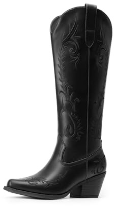 DREAM PAIRS Womens Cowboy Cowgirl Knee High Boots,Black,6.5