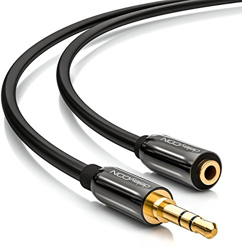 deleyCON 5m Cavo di Prolunga Audio Stereo - Jack 3,5mm Femmina a Maschio - Cavo AUX Stereo con Connettore in Metallo per Altoparlanti e Cuffie - Nero