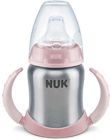 NUK Learner Cup Trinklernbecher | 125 ml | 6-18 Monate | hochwertiger Edelstahl | langlebig und hygienisch | auslaufsicher | Rosa