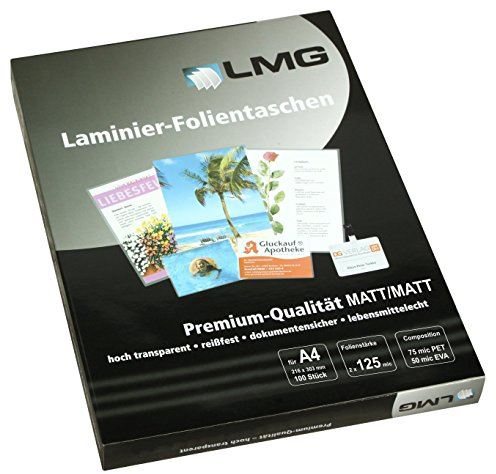 LMG LMGA4-125M Laminierfolien A4, 216 x 303 mm, 2 x 125 mic, 100 Stück