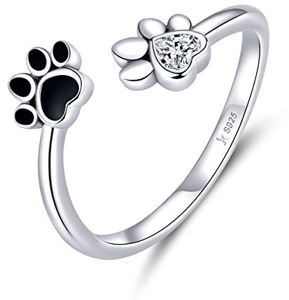 Bague de fiançailles en argent sterling 925 Motif empreintes de pattes d'animaux Réglable Faux diamant CZ, Argent sterling, oxyde de zirconium, Diamant