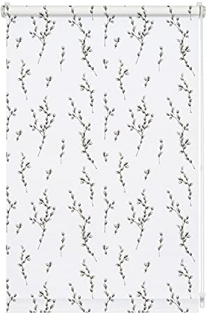 GARDINIA Rollo ohne Bohren, Zum Klemmen, Blickdicht, Sichtschutz, Blendschutz, Tageslicht-Rollo für Fenster, Digiprint Weidenkätzchen, Weiß/Dekor, 110 x 150 cm