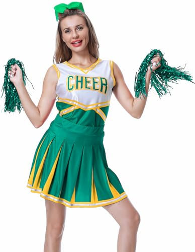 GRAJTCIN Damen Cheerleader Kostüm Musical Uniform Halloween Party Fancy Outfit, Grün , Small