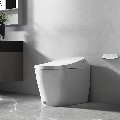 VANCOCO Smart Toilette con bidet integrato, servizi igienici monopezzo con bidet WC, servizi igienici intelligenti e bidet con luce notturna e sedile riscaldato, lavaggio con acqua calda e
