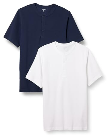 Amazon Essentials Camisa de manga corta Henley y corte recto (disponible en tallas grandes y largos especiales) Hombre, Pack de 2