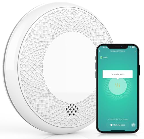 RUNIDUR Détecteur de Fumée et de CO Combiné WLAN,Wi-FI Détecteur de Fumée Combiné Intelligent et Détecteur de Monoxyde de Carbone, Capteur Précis avec Batterie de 10 Ans, 1 Pièce