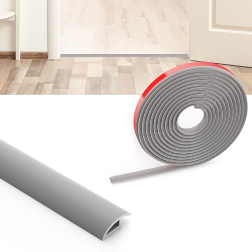 Flintronic Övergångsprofil, självhäftande, 3m x 3.5cm PVC golvlist, övergångslist golv, övergångsskena utan borrning, täcklist för kakel, trä, laminat, höjdjustering 10mm (Grå)