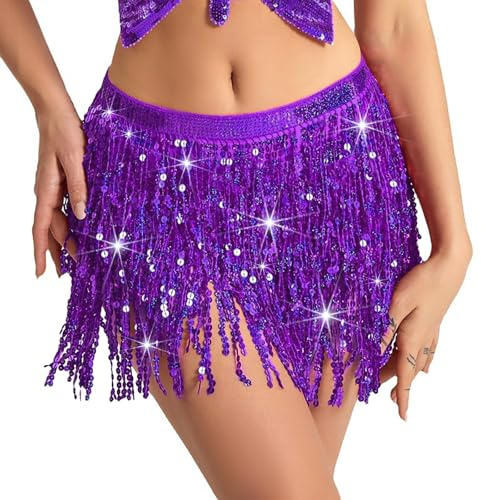 Baisdan Gonna con Paillettes Nappe, Gonna Danza del Ventre per Festival Club Rstate Spiaggia Mini Gonne