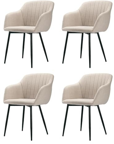 Goeurvant Esszimmerstühle Beige 4er Set mit Armlehne, Küchenstuhl Polsterstuhl Stühle Esszimmer Beige Sitzfläche aus Polyester für Esszimmer, Wohnzimmer, Schlafzimmer