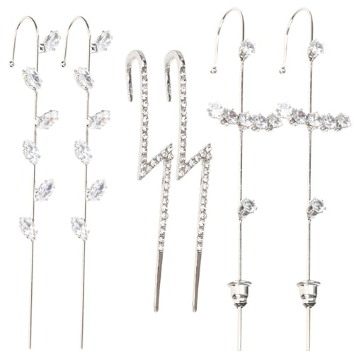 Holibanna 6Pcs Rhinestone Ear Hook Clip Earrings Women Non Piercing Ear Jewellery Gift for Birthday Christmas Valentine Silver Alloy
