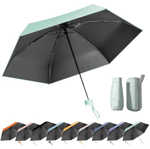 MPXEAVG UV Umbrella, Sun Umbrellas, Compact Umbrella mini with Case, for Women Handbag Size, UV Protection for Men Women (Green)