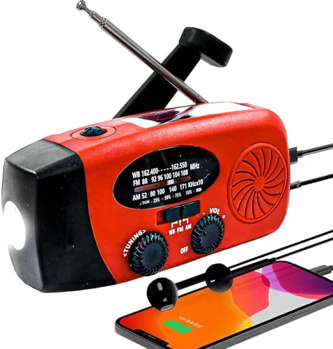 Radio di emergenza portatile a manovella da 2000 mAh, con pannello solare SOS, autoradio, 7 canali NOAA, radio di emergenza WB/AM/FM con lampada da lettura, torcia a manovella, forniture di