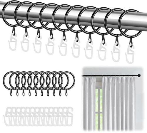Farerkass 50 Stück Metall Vorhangringe, Gardinen Ringe mit 50 Stück Kunststoff Gardinenhaken, 31 mm Innendurchmesse Vorhang Hängend Ringe für Fenster Tür Duschvorhänge