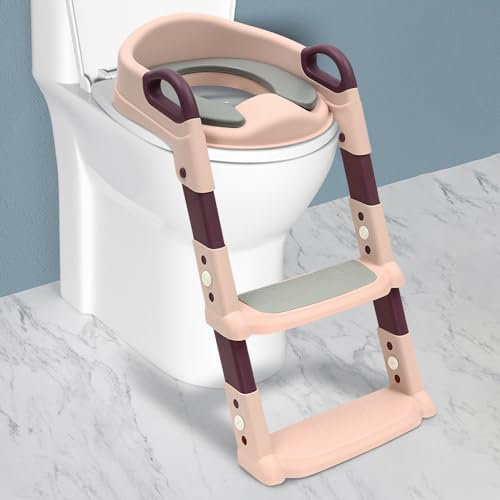 Toalettränare toalettsits barn baby toalettsits med trappa, justerbar höjd toalettränare toaletttränare för barntrappor, toalettsits barn (rosa)