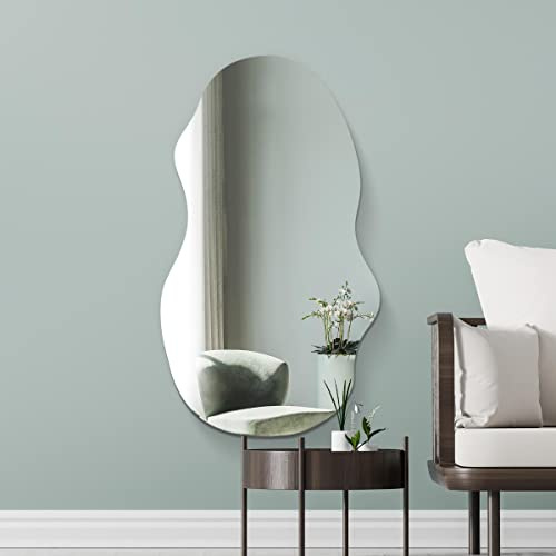 MirrorOutlet Large Irregular Organic Pebble Frameless Mirror, Wall Mounted: Asymmetrical Home Decor Mirror for Bathroom, Entryway, Bedroom & Living Room: Size 120CM X 54CM