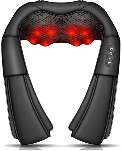 Brelley Masseur Dos et Cervicales, Masseur Cervical Thermique 3D, Massage pour le Dos pour Soulager Les Douleurs Musculaires, Cuir Pu, Cadeaux pour Femmes et Hommes