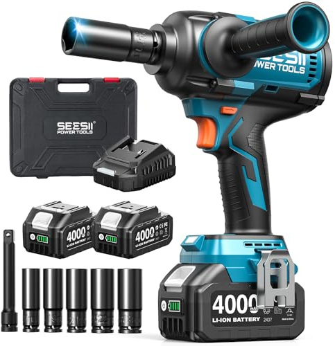 Seesii [Mise à niveau 2025 Clé à Chocs Sans Fil 1/2 1600N·m, 21V Haute Puissance avec Poignée Détachable, Visseuse à Chocs 2× Batteries 4,0Ah pour Voiture, Pickup, Tondeuse et Travaux Industriels