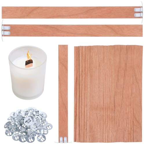 YBEATY 120 Pcs Wood Wicks for Candles Making Thickened Wood Candle Wicks with Metal Base Naturally Wooden Wick for DIY Candles Paraffin Candle Soy Candlemaking Making Easy to Burn