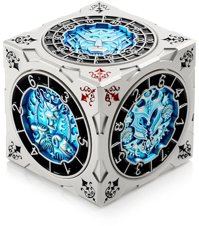 DNDND Cubo di dadi 7 in 1 con confezione regalo, set da collezione D&D a tema Goristro e Couatl per TTRPG, per Dungeon Masters e Giocatori (argento e blu)