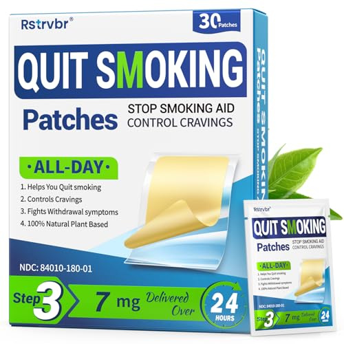 Rstrvbr Step 3 Nicotine Patches to Quit Smoking, Stop Smoking Nicotine Patches 7mg - Easy, Effective Quitting Aid Smoking or Vaping Quitting Aid，Nicotine Transdermal System Patches (30 Count)