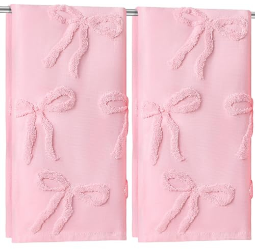 Dermalyx 2 Stück Handtücher Rosa Mit Schleife, 100 % Baumwolle, Saugfähige Badezimmer Handtücher, Jacquard Gewebt, Dekorativ, Für Bad & Geschenk, 35x75 cm