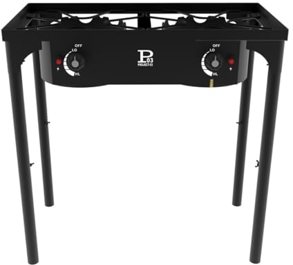 Project - Réchaud à Gaz 2 Feux 9KW 4 Pieds Bruleurs en Fonte Modulable en 3 Hauteurs - Cuisine Extérieure 74.5 x 40 x H80 cm Allumage Piezo POWERTOP 2