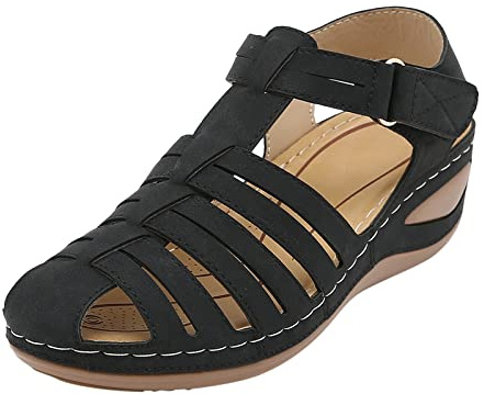 Générique Sandales Femme Été Confortable Bout Fermé Compensées Semelles Épaisses Pieds Larges Respirantes Coussinée Mode Pour Plage et Usage Quotidien Estival