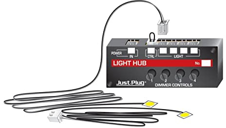 Just Plug: Lights & Hub Set w/Dimmer Controls: Warm White Stick-On LED Lights w/24 Cable (2) Woodland Scenics