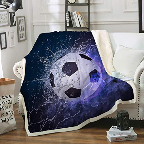 Football Printed Fleece Throw Blanket,3D Soccer Design Bed Blanket,Soft Warm Microfiber Sport Bedding for Bed Couch,130×150 cm