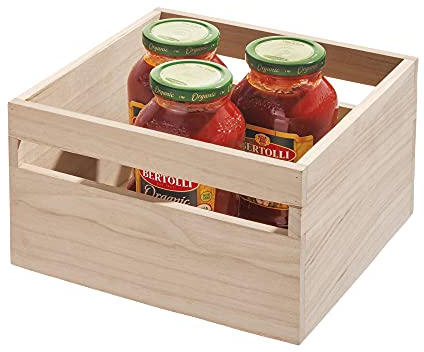 iDesign Aufbewahrungsbox mit Griffen, Küchenschrank Organizer aus Paulownia-Holz für Regal oder Vorratsschrank, vielseitige Kiste zur Aufbewahrung, beige, 25.4x25.4x15.7cm