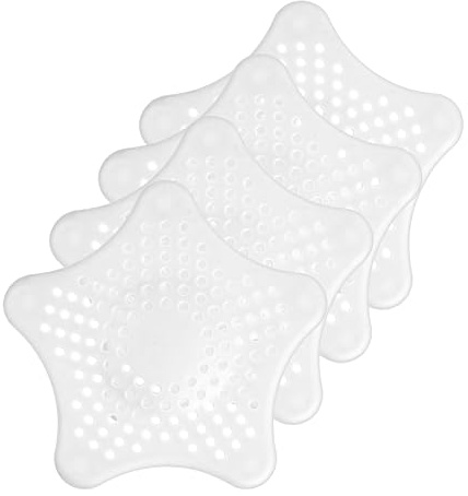 Universell avloppssil, 4 delar, i vitt, av TPR, 155 x 135 mm, med 5 sugkoppar för fast grepp, för avlopp upp till Ø 90 mm, avloppssil för diskbänk, hårsil för diskbänk, badkarsfilter