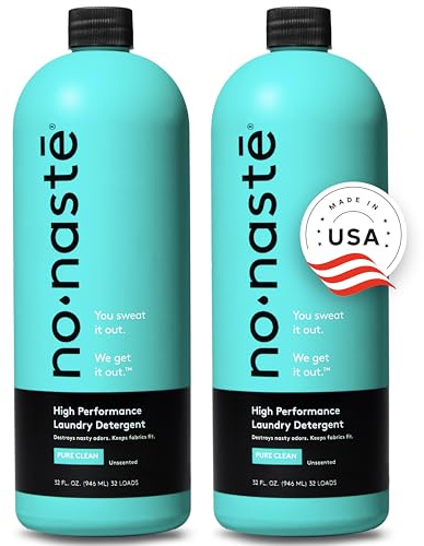 Nonaste Liquid Laundry Detergent - Pure Clean, 32 Fl Oz (Pack of 2) - Activewear Laundry Detergent for Workout Clothes & More - Unscented, Gentle & Color Safe