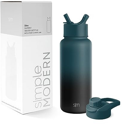 Simple Modern Botella Agua Acero Inoxidable con Pajita y Tapa para Beber de Golpe | Botella Térmica Aislada para Deportes Gimnasio | Summit | 950ml | Moonlight