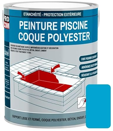 PRO COM Peinture piscine coque polyester et béton, peinture piscine polyuréthane étanche et souple 3 Kg