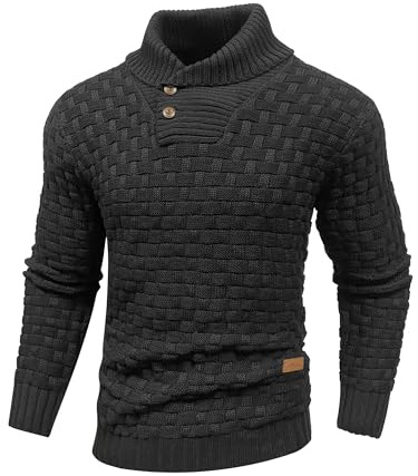 Qinfren Jersey para Hombre Suéter Sudadera De Punto Tejido Grueso para Hombre Suéter con Cuello Alto Jersey Con dos Botones Invierno