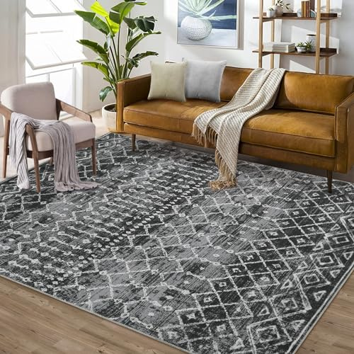 LuxFocus Washable Area Rug Distressed Moroccan Rug Non Slip Large Carpet for Living Room Foldable Area Rug with Short Pile Floor Mat Office Bedroom Black 160x230 cm