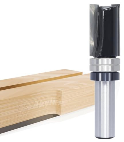 Akylin Flush Trim Pattern Router Bits 1/2 Inch Shank - Top Bearing Template Router Bit, 3/4 Cut Dia, 1-1/4 Cut Length, Carbide Tipped Straight Flush Cut Router Bit, for Woodworking Trimming Edge