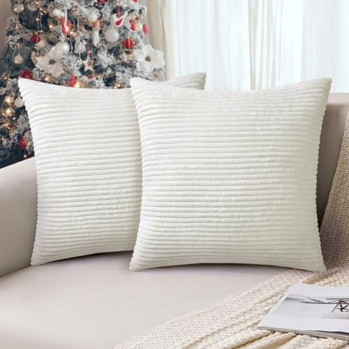 AUAUY Funda de cojín de pana de 45 x 45 cm, paquete de 2 fundas súper suaves, almohadas decorativas modernas para el hogar, decoración de primavera, sofá, a rayas