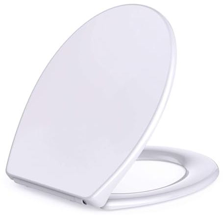 Toilettendeckel mit Absenkautomatik, WC Sitz mit Absenkautomatik, Absenkbarer Toilettendeckel, O-Form Klobrille, Toilettensitz Klodeckel mit Absenkautomatik, für die meisten Toiletten, Weiß WC-Sitz