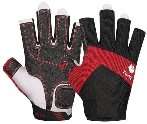 FitsT4 Sports Guanti da Vela, Palmo Imbottito con 3/4 Dita - Parte Posteriore in Rete per il Massimo Comfort - Perfetto per Canoa, Kayak, SUP per Unisex Adulto