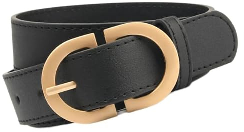HANGSU Cinturón de cuero para mujer para pantalones de jeans, cinturón de cuero con hebilla dorada, Negro, 105 cm